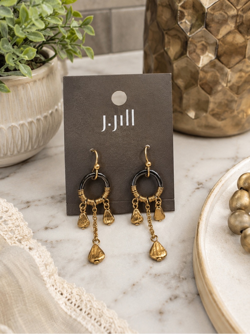 J.Jill Gold Tone Mixed Metal Dangle Earrings (BR1313/4)